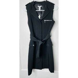 Bar III Womens Sz S Belted Utility Dress Deep Black Moniart Sleeveless Lapel NWT